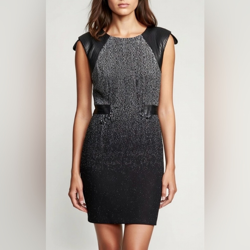 Bebe Womens Black Ombre Sleeveless Round Neck Tweed Sheath Dress Size 4 $189